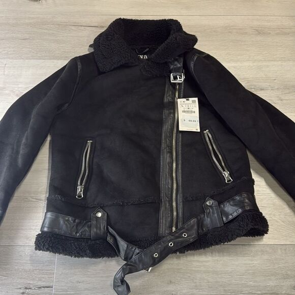 Zara Double Faced suede Jacket Black size Large nwt - Picture 7 of 10